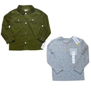 NWT Cat & Jack Olive Green Corduroy Shirt and Heather Grey Long Sleeve BUNDLE